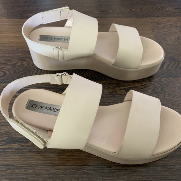 Size US 8 Steve Madden Platform Thick Strap Sandals Tan - Picture 2 of 5